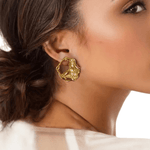 Load image into Gallery viewer, side profile of model wearing adanna gold unique earrings
