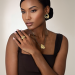 Load image into Gallery viewer, Model wearing Adanna collection of ring necklace and earrings
