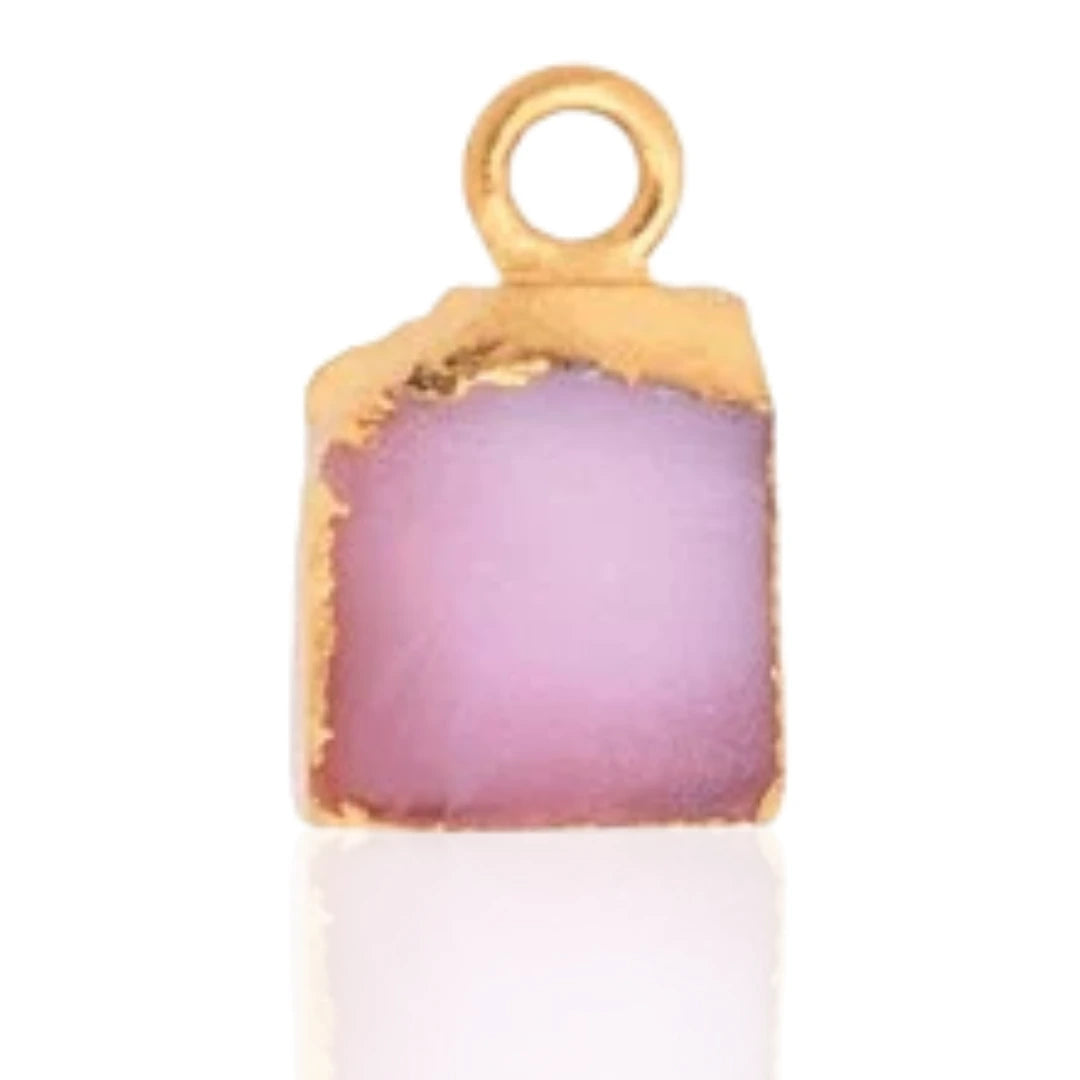 Raw Aquamarine Pendant - Natural March Birthstone Electroplated with 18ct Gold. Stone's reflection seen. Neutral white background