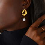 Load image into Gallery viewer, Ngozi Gold Vintage Pearl Drop Earrings
